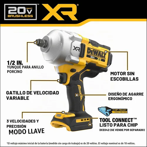 Vista 3 de DEWALT Kit de llave de impacto inalámbrica de 1/2 pulgada MAX XR de 20 V con yunque de anillo de retención rápida, batería y cargador incluidos