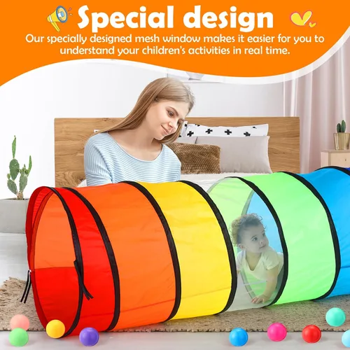 Vista 4 de 1 túnel de juego gigante de 27.6 pulgadas para niños y perros grandes, juguete colorido de túnel de gateo desplegable para niños pequeños con malla