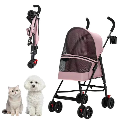 Vista 10 de Cat Stroller Foldable Lightweight for Small Dogs Cats 0-15 lbs,Gray Dog strollers for small dogs, 4 wheels, cup holder, breathable mesh.Perfect
