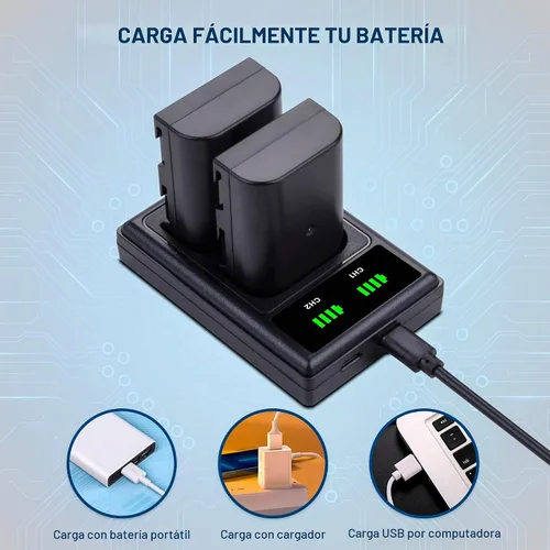 Vista 6 de Paquete de 2 baterías DMW-BLF19E con cargador dual para Panasonic Lumix DC-G9