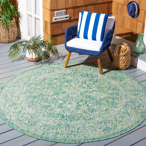 Vista 23 de SAFAVIEH Alfombra lavable al aire libre, colección Courtyard - 2'3" x 5', azul aguamarina y gris, no desprende pelusa y fácil limpieza, ideal