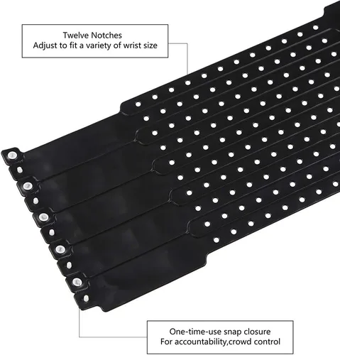 Vista 3 de Fivepeans - Paquete de 500 pulseras de plástico negro para eventos, pulseras de vinilo para fiestas Vinyl Plastic Wristbands for Concerts, Parties