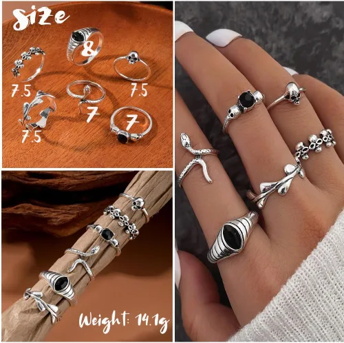 Vista 4 de ZOVOLI Juego de anillos de nudillos plateados vintage para mujeres y adolescentes, paquete de anillos góticos geniales, 28 piezas apilables de moda