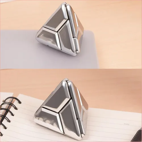 Vista 7 de Rompecabezas de metal - Juguetes 3D para el cerebro: juguetes sensoriales geniales, artilugios, caja de cubo triangular, rompecabezas de juguete Oro
