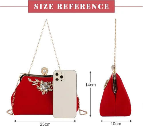 Vista 5 de LUI SUI Bolso de mano de terciopelo con flores para mujer bolso de hombro de cristal bolso de mano de boda para banquetes de graduación