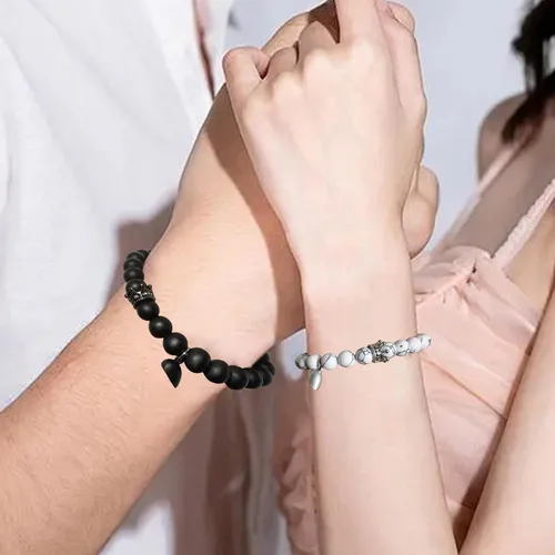 Vista 3 de WVT Pulseras a juego para parejas, regalos de relación a larga distancia para mujeres y hombres, juego de pulseras para él y para ella para novio