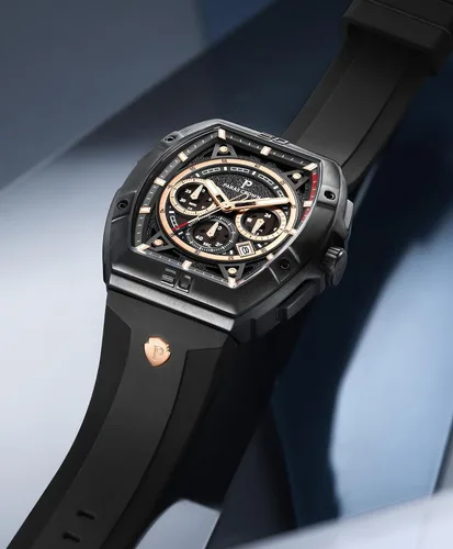 Vista 3 de Paras Crown Watches for Men Tonneau 5ATM Waterproof Quartz Luxury Chronograph Analog Men's Wrist Watches Stainless Steel Case Mens Watches Negro