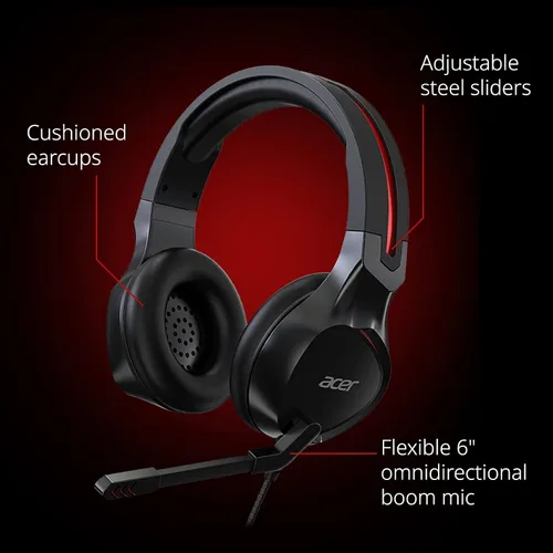 Vista 2 de Acer Nitro - Auriculares para juegos con micrófono omnidireccional flexible diadema ajustable