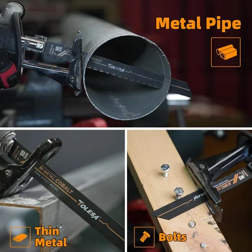 Vista 6 de TOLESA M42 - Hojas de sierra recíproca bimetálicas de metal de 8.858 in 18TPI Sierra recíproca con cobalto para corte fino de metal, perfecto