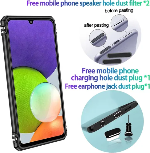Vista 2 de Funda resistente para Samsung Galaxy A32 (5G), protector híbrido de goma de doble capa de grado militar con protector de cámara deslizante, soporte
