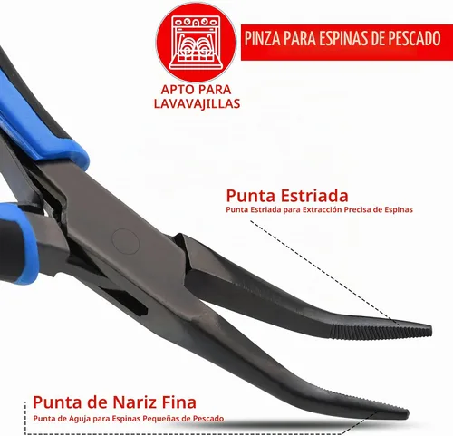 Vista 3 de Alicates de hueso de pescado/pinzas de acero inoxidable curvadas con agarre antideslizante negro