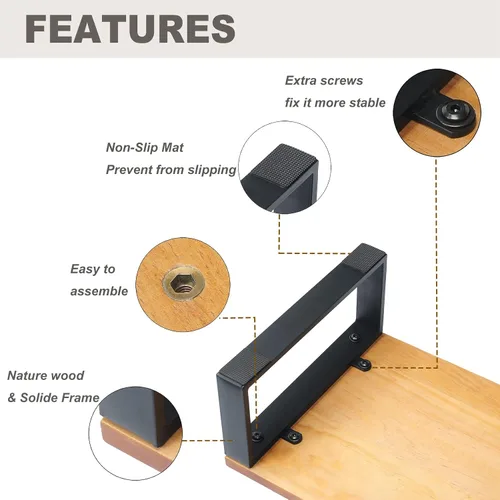 Vista 6 de Banqueta de madera sólida para adultos y personas mayores, antideslizante, escalera resistente para camas altas con capacidad de 500 LBS, banqueta