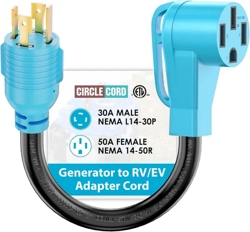 Vista 7 de CircleCord Cable adaptador NEMA L5-30P a L14-30R, adaptador de interruptor de transferencia de generador de 4 a 3 puntas, bloqueo giratorio
