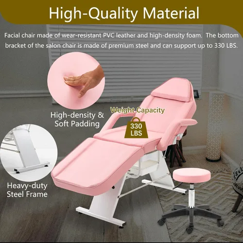 Vista 7 de Silla de tatuaje con taburete hidráulico, multiusos profesional de cuero de salón esteticista, mesas de masaje ajustables actualizadas para camas