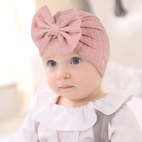Vista 2 de Turbante para bebé recién nacido con lazo, turbante para recién nacido, niñas y niños, sombrero de hospital para fotos de 3 a 6 meses, Beige