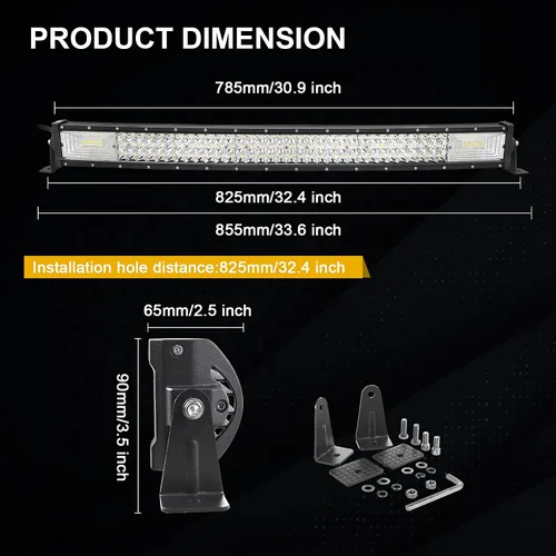 Vista 3 de RIGIDON Barra de luz LED curvada de 32 pulgadas y 405 W, barra de luz antiniebla de triple fila para conducción en todo terreno, luz de trabajo LED
