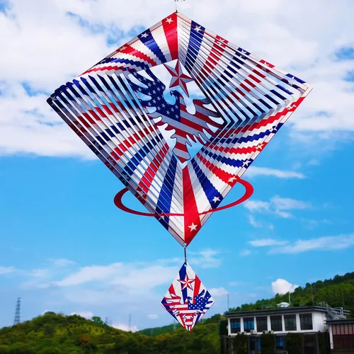 Vista 8 de DJUAN Decoraciones del 4 de julio, 30cm Bandera americana patriótica giratoria de viento del 4 de julio para exterior, Giratorias de viento