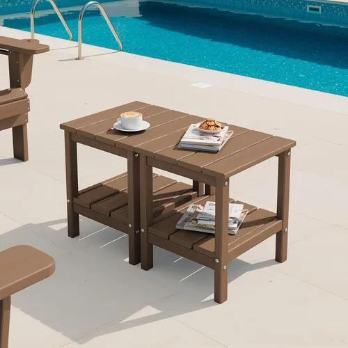 Vista 15 de SERWALL Mesa auxiliar de 2 niveles HDPE para exteriores, resistente a la intemperie, mesa auxiliar Adirondack rectangular Aruba