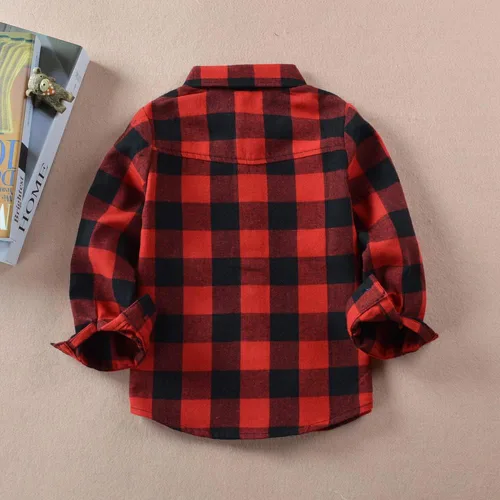 Vista 3 de Camisa de franela a cuadros de manga larga con botones para niños pequeños