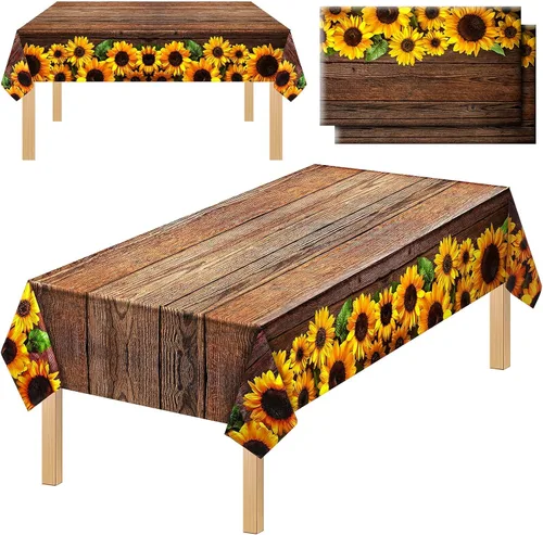 Vista 8 de Tegeme Mantel desechable de plástico de madera con girasol, 42.5 x 70.8 pulgadas, 1 unidad