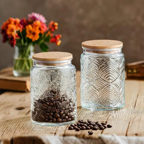 Vista 11 de Prettidecor Paquete de 2 tarros de almacenamiento de vidrio con tapa de bambú, recipientes de almacenamiento de alimentos de vidrio de cocina