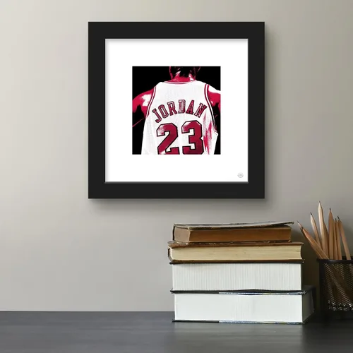 Vista 4 de Trends International Gallery Pops Michael Jordan - Póster de pared con parte trasera de jersey, 12.00 x 12.00 pulgadas, versión de marco negro