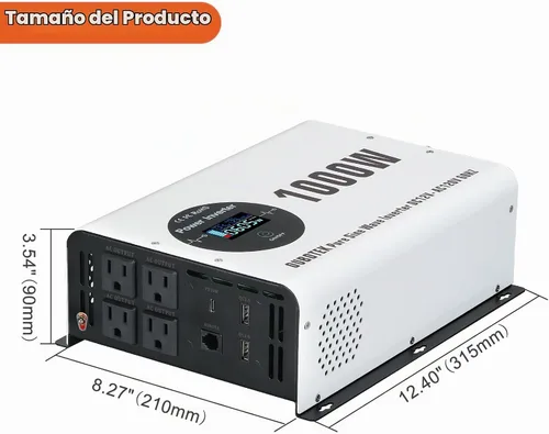 Vista 6 de Inversor de Potencia de 1000 Vatios Potencia Pico 2000W Onda Sinusoidal Pura 12V DC a 120V AC Convertidor RV con Control Remoto Inalámbrico Pantalla