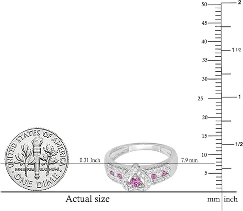 Vista 5 de Dazzlingrock Collection Anillo de compromiso de oro blanco con zafiro rosa redondo de 10 quilates para mujer, con forma de corazón, oro blanco