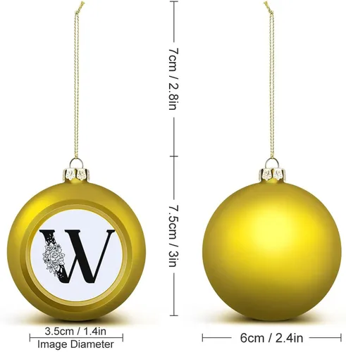 Vista 2 de Adornos de bola de iniciales, monograma floral negro, letra del alfabeto, inicial W, adornos de bola para decoración del árbol de Navidad, adornos