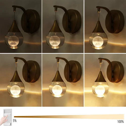 Vista 5 de Aplique de pared de luna para interiores, lámpara de pared de cristal, moderna, regulable, luz LED de pared para dormitorio, baño, sala de estar