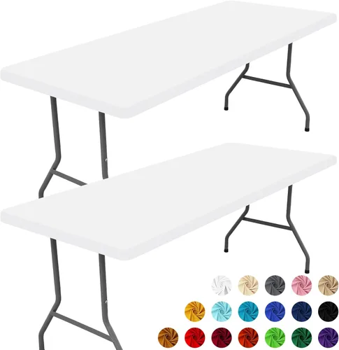 Vista 24 de Moosfor Paquete de 2 manteles rectangulares de elastano de 4 pies, elásticos y ajustables para pícnic, cubierta de mesa de patio elástica y lavable