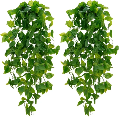 Vista 27 de BLEUM CADE Plantas colgantes falsas, 2pcs plantas colgantes artificiales en maceta, enredaderas de mandala falsas, plantas colgantes vegetación