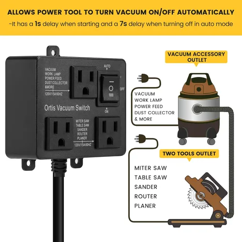 Vista 3 de Interruptor de vacío automático, interruptor de vacío Ortis para más herramientas eléctricas, retarda el encendido/apagado del vacío para evitar