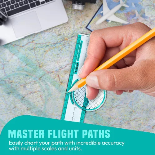 Vista 7 de Regla de diapositiva del trazador de aviación – Ordenador de vuelo giratorio y trazador de gráficos VFR con 8 escalas – Accesorios para piloto
