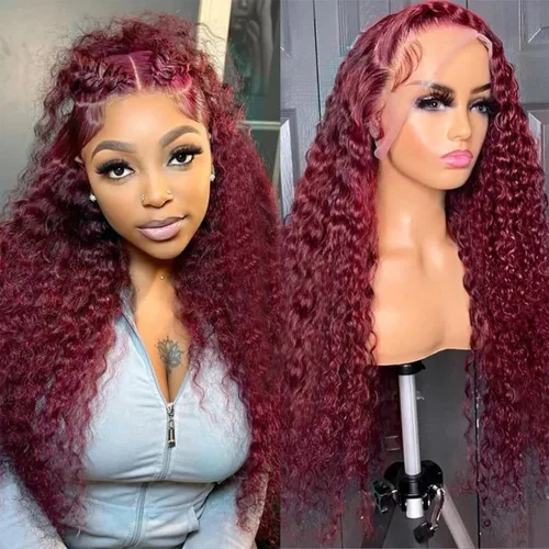 Vista 10 de Nsvnsv Peluca de cabello humano burdeos 99j borgoña de 13 x 6 pulgadas, pelucas de encaje frontal transparente HD de cabello humano prearrancado