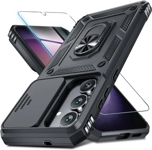 Vista 55 de Janmitta Compatible con Samsung Galaxy S24 FE Funda con Cubierta Deslizante Integrada para Lente de Cámara+Protector de Pantalla+Soporte de Anillo