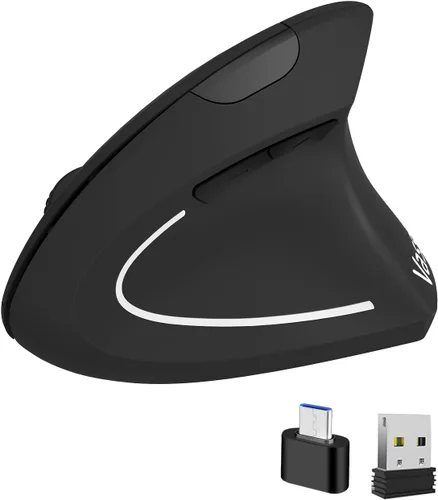 Vista 9 de Vassink Ratón ergonómico inalámbrico recargable, conexión USB A+Type C (2en1), 800/1200/1600 DPI, 6 botones, 2.4GHz, ratón vertical para túnel