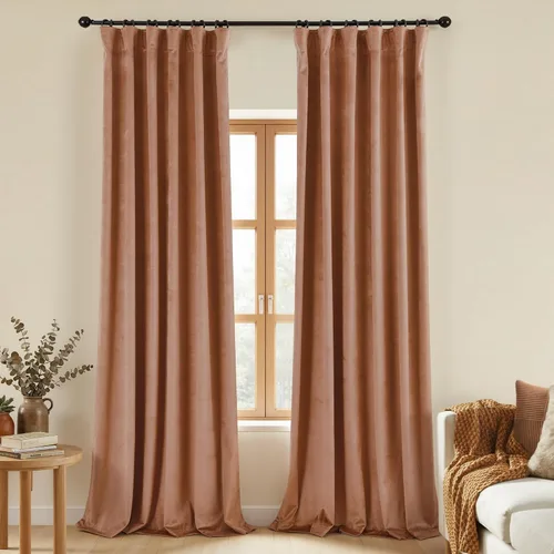 Vista 24 de Cortinas de terciopelo con trabilla trasera de 52 x 63 pulgadas de color naranja quemado de KOUFALL
