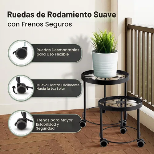 Vista 2 de Soporte para plantas de interior con ruedas, (2 tamaños), elevadores de metal para macetas (12 y 10 pulgadas de diámetro)