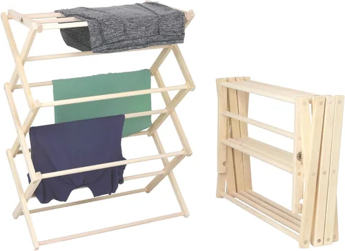 Vista 14 de Tendedero de Secado de Ropa: Tendedero de Lavandería de Madera Dura de Arce Macizo para Suéteres, Blusas, Lencería y Más, Tendedero de Secado