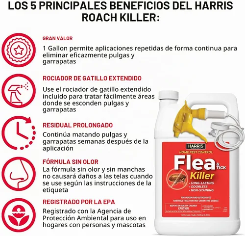Vista 2 de Harris Matapulgas y Garrapatas, Spray Líquido con Fórmula de Eliminación Residual Extendida Sin Olor y Sin Manchas (Galón)