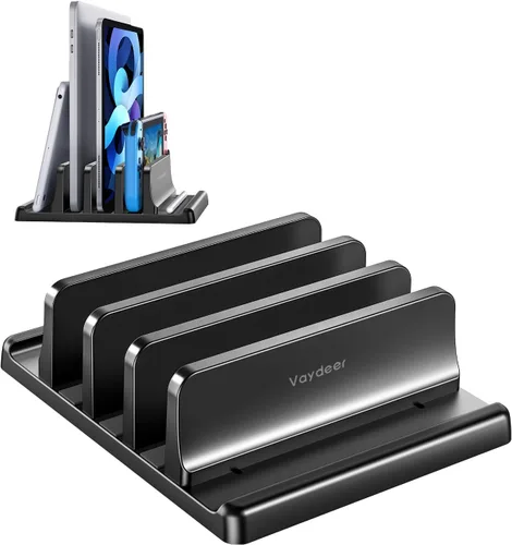 Vista 8 de Vaydeer Organizador vertical de 3 ranuras para laptop, soporte de almacenamiento para portátil hecho de plástico ABS de alta calidad, diseño 5 en 1