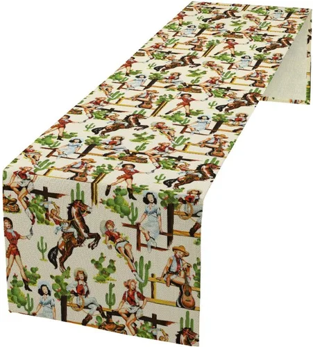 Vista 9 de Camino de mesa de lino de algodón, cuchillo de cocina occidental, tenedor, colección de mesa rectangular, desierto salvaje oeste americano