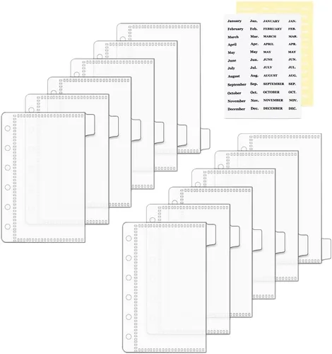 Vista 8 de AxeWoodz 2 juegos de sobres de efectivo A5 con 2 calcomanías de pestañas, sobres A5 sin cremallera, divisor de polipropileno transparente, bolsillos