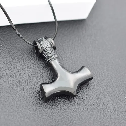 Vista 10 de Collar de urna de talismán de martillo de Thor vikingo nórdico para cenizas, acero inoxidable para hombre, joyería de cremación vintage, amuleto