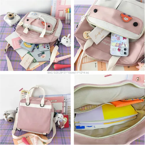 Vista 5 de Lindas Mochilas Para La Escuela, Mochila Japonesa Kawaii Multifuncional Para Laptop, Mochilas Estéticas Para Niñas Adolescentes Y Niños, Mensajero