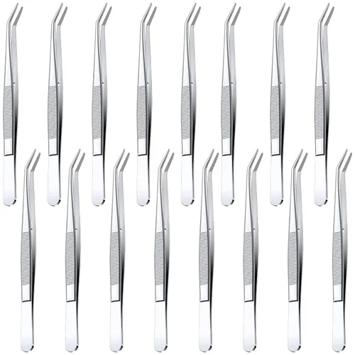 Vista 12 de Honoson 4 pinzas de acero inoxidable para manualidades con punta dentada curvada, pinzas multiusos para máquina de coser, pinzas a granel (plateado)