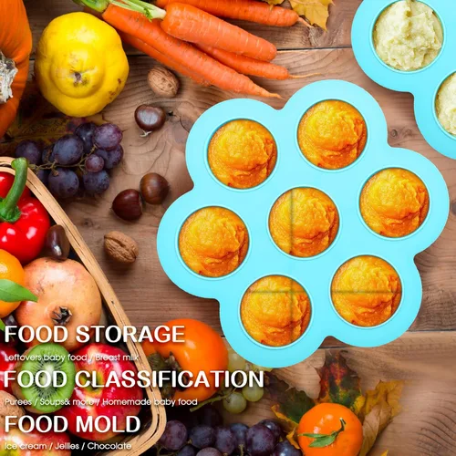 Vista 3 de Potchen Bandeja de silicona para congelador de alimentos para bebés, 4 unidades, apilable, reutilizable, de 2.5 onzas, bandeja de almacenamiento