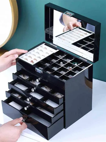 Vista 4 de UXZDX CUJUX Jewelry Box, Girls Jewelry Organizer, Lockable Mirrored Storage Case, Gift Idea