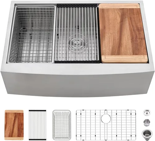 Vista 17 de Fregadero negro de 24 pulgadas para casa de campo, fregadero de cocina de 24 x 22 pulgadas con delantal frontal, acero inoxidable de calibre 16